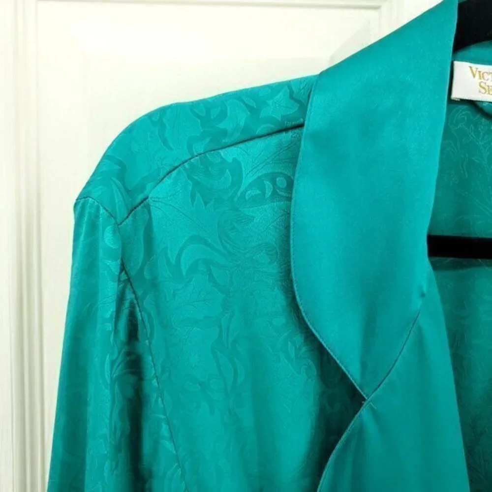 VTG Victoria's Secret Gold Label Full Length Satin Robe M Green